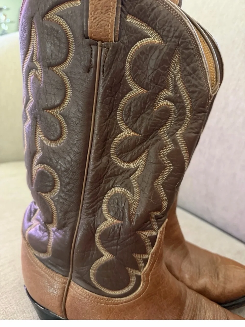 Tony Lama Tan Embroidered Western Cowboy Boots